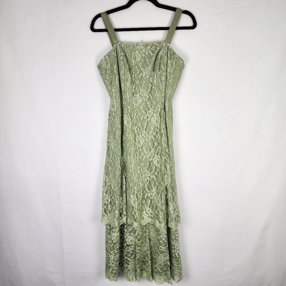 Jade Couture Satin and Lace Tiered Midi Dress T6 - Picture 1 of 6